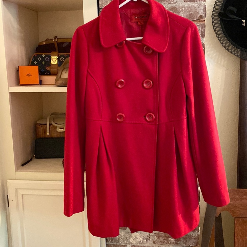 Coffee shop red wool coat